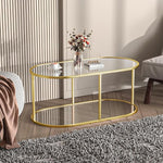 Load image into Gallery viewer, Coffee Table Gold Glass Coffee Table for Living Room,2 Tiers Oval Center Table with Sturdy Metal Frame,Modern Tempered Glass Accent Table for Bedroom Home Office
