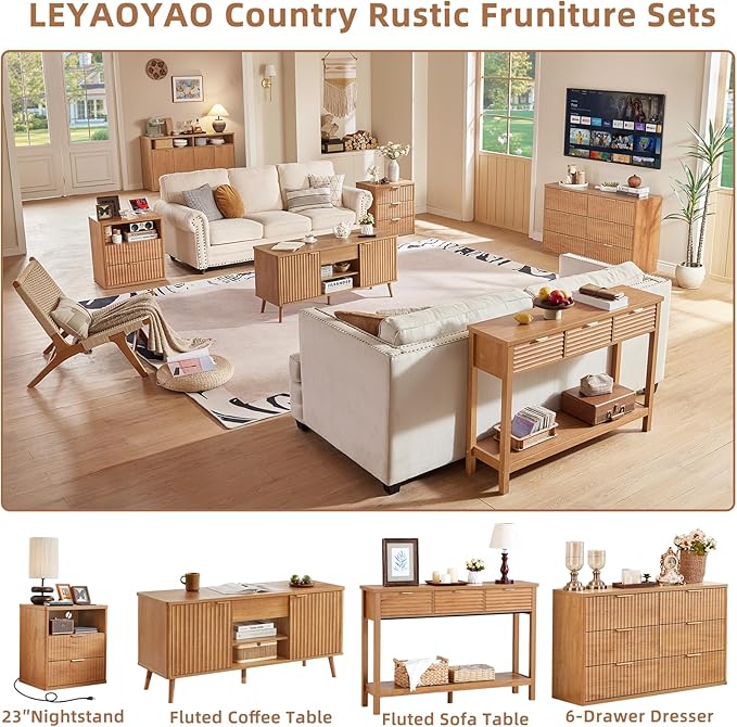 LEYAOYAO 48" Fluted Lift Top Coffee Table with Hidden Storage & Adjustable Shelves, Lifting Tabletop Large Rectangular Coffee Tables, Mid Century Modern Wood Center Table for Living Room, Brown