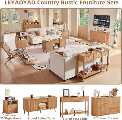 LEYAOYAO 48" Fluted Lift Top Coffee Table with Hidden Storage & Adjustable Shelves, Lifting Tabletop Large Rectangular Coffee Tables, Mid Century Modern Wood Center Table for Living Room, Brown