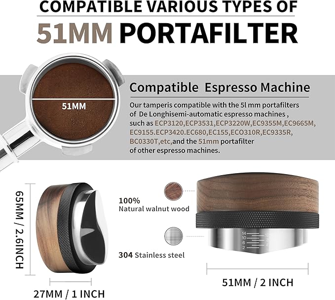 51mm Coffee Distributor,Espresso Distribution Tool, Adjustable Depth Espresso Distributor Fits All 51MM Espresso Portafilter,espresso leveler compatible with 51MM Portafilter.