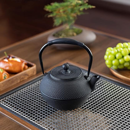 Cast iron Teapot, Tea Kettle for Stovetop Safe with Stainless Steel Infuser, Japanese Hand-made Tea Pot Coated with Enameled Interior for 42oz, 1200ml Black