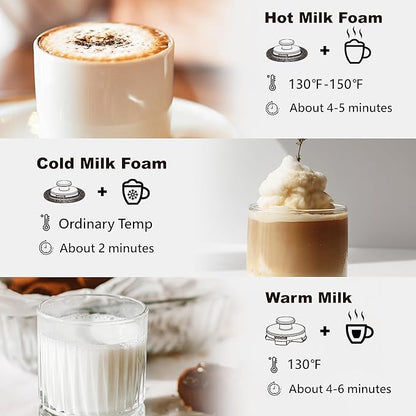Stainless Steel Milk Frother and Steamer, 12oz Electric Milk Warmer & Foam Maker, 3in1 Hot Cold Frothing, Warm Thick Foam for Macchiatos, BPA Free