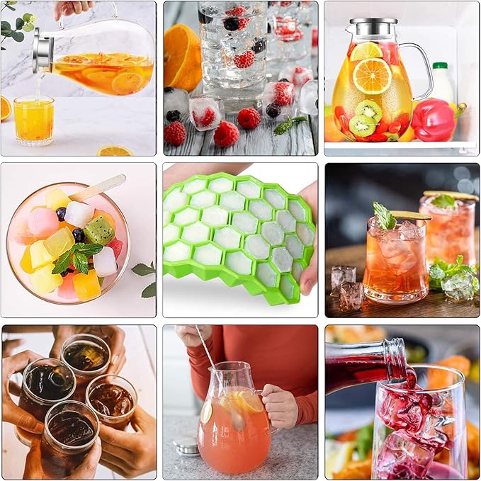 88OZ Glass pitcher with lid and Spout，High Heat Resistance Pitcher water jug for Hot/Cold Water & Iced Tea Wine Coffee Milk and Juice Beverage Carafe with Ice Tray (2.6L)