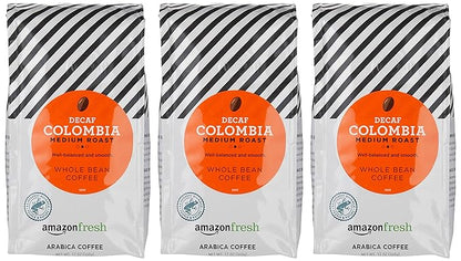 Amazon Fresh Decaf Colombia Whole Bean Coffee, Medium Roast, 12 Ounce (Pack of 3)