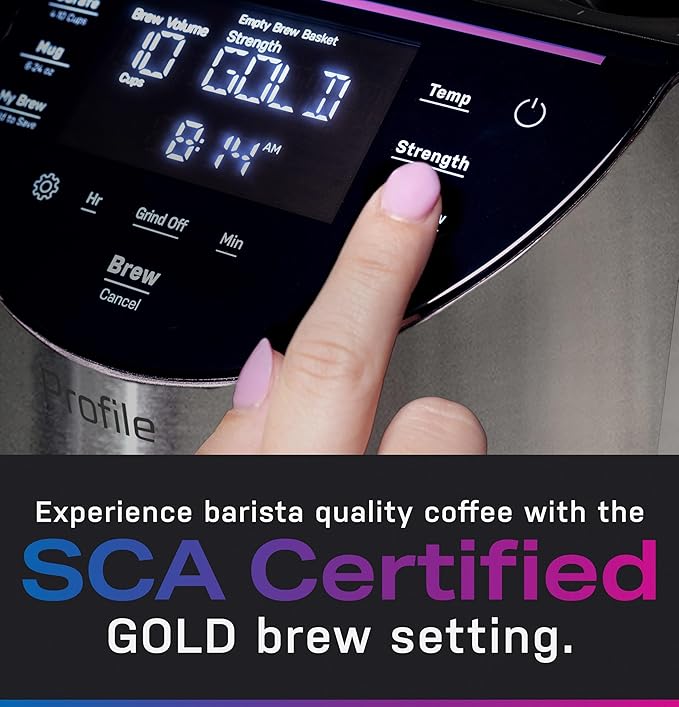 GE Profile Smart Grind & Brew Coffee Maker w/Podless Single Serve, 90oz Water Reservoir, 10 Cup Thermal Carafe, Voice Control, Adjustable Burr Grinder, SCA Certified, Barista-Quality, Stainless Steel