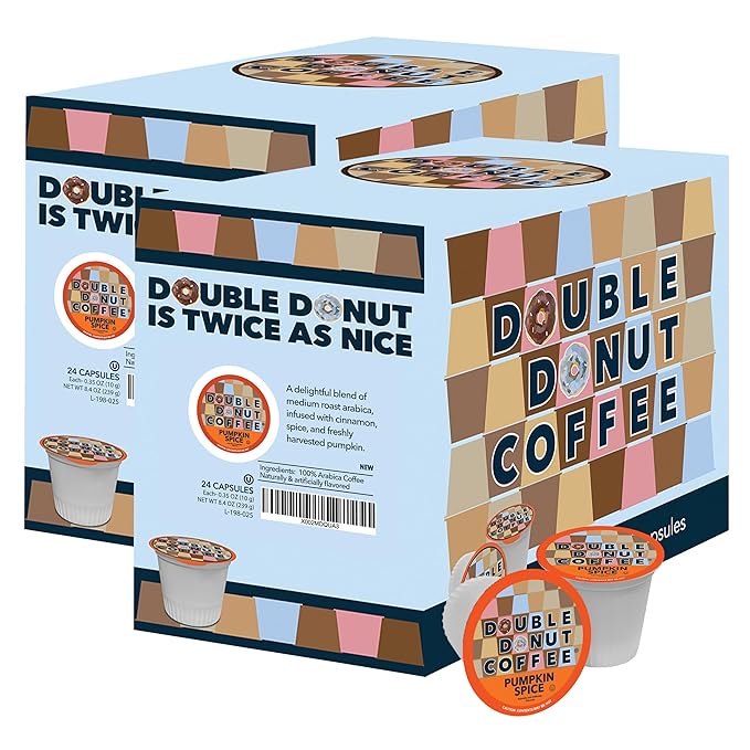 Double Donut Coffee Pumpkin Spice Coffee Pods, Single Serve for Keurig K-Cup Machines, Medium Roast, 48 Count