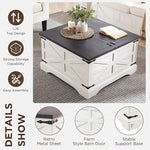 Load image into Gallery viewer, JXQTLINGMU Farmhouse Lift Top Coffee Table with Storage, 36" Wood Square Center Table with Large Hidden Compartment, Rustic Lift Tabletop Dining Table for Home Living Room, White