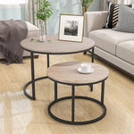 Load image into Gallery viewer, Industrial Round Coffee Table Set of 2 End Table for Living Room,Stacking Side Tables, Sturdy and Easy Assembly,Wood Look Accent Furniture with Metal Frame,Black+Teak Oak