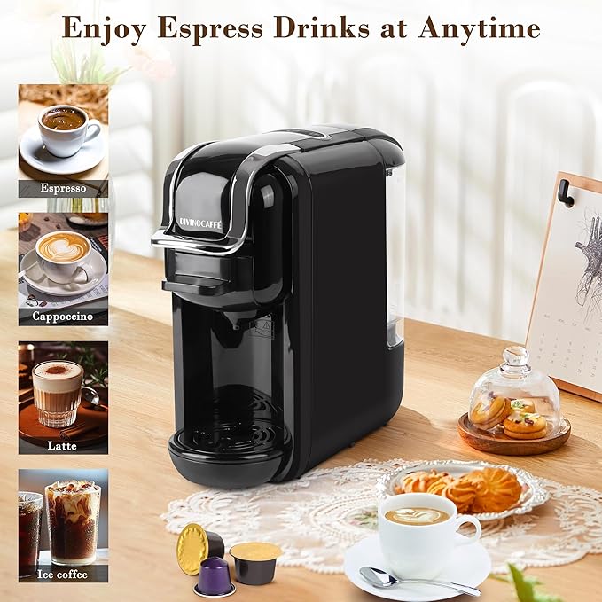 Espresso Maker for Nespresso Capsule, Lavazza Blue Capsule & Coffee Powder, 19 Bar Pump Pressure Makes Authentic Espresso Coffee, Mini Espresso Coffee Machines with Removable Water Tank.