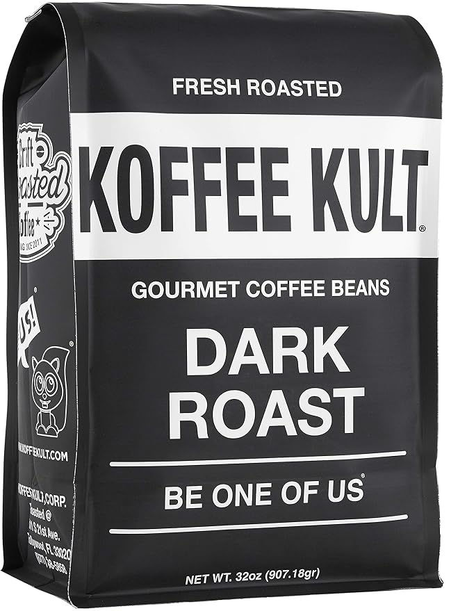 Koffee Kult Dark Roast Whole Bean Coffee - Small Batch 100% Arabica Gourmet Blend, Smooth and Well Balanced Artisan Roasted in 32oz Resealable Package