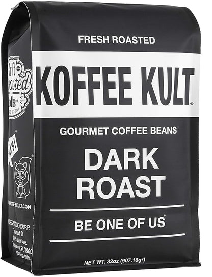 Koffee Kult Dark Roast Whole Bean Coffee - Small Batch 100% Arabica Gourmet Blend, Smooth and Well Balanced Artisan Roasted in 32oz Resealable Package