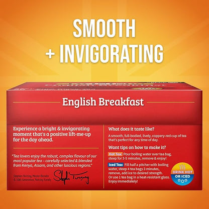 Twinings English Breakfast Black Tea Individually Wrapped Bags, 50 Count (Pack of 6), Flavourful, Robust, Caffeinated, Enjoy Hot or Iced, 300 Teabags
