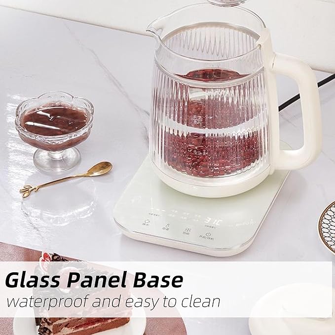 Health Pot, 1.5L Double-Layer Glass Electric Kettle with Stew Pot, 9-in-1 Multi-Function Tea Maker for Soup, Porridge, Herbal Tea, Stainless Steel Base, Glass Touch Panel, Programmable