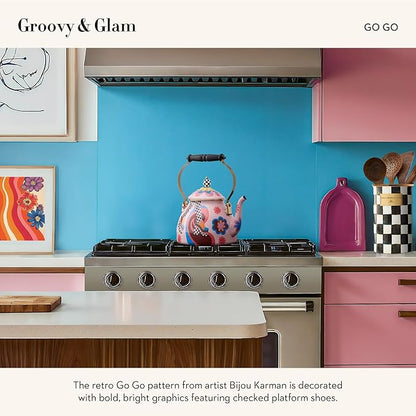 MACKENZIE-CHILDS 2-Quart Enamel Tea Kettle, Cute Tea Kettle for Stovetop, Go Go