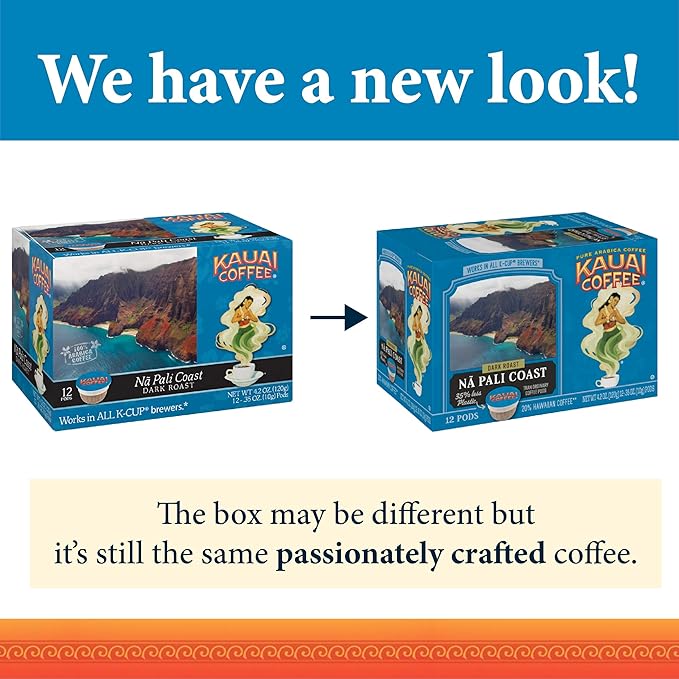 Kauai Coffee Na Pali Coast Dark Roast - Compatible with Keurig Pods K-Cup Brewers (4 Packs of 12 Single-Serve Cups)