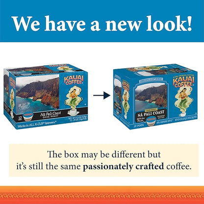 Kauai Coffee Na Pali Coast Dark Roast - Compatible with Keurig Pods K-Cup Brewers (4 Packs of 12 Single-Serve Cups)