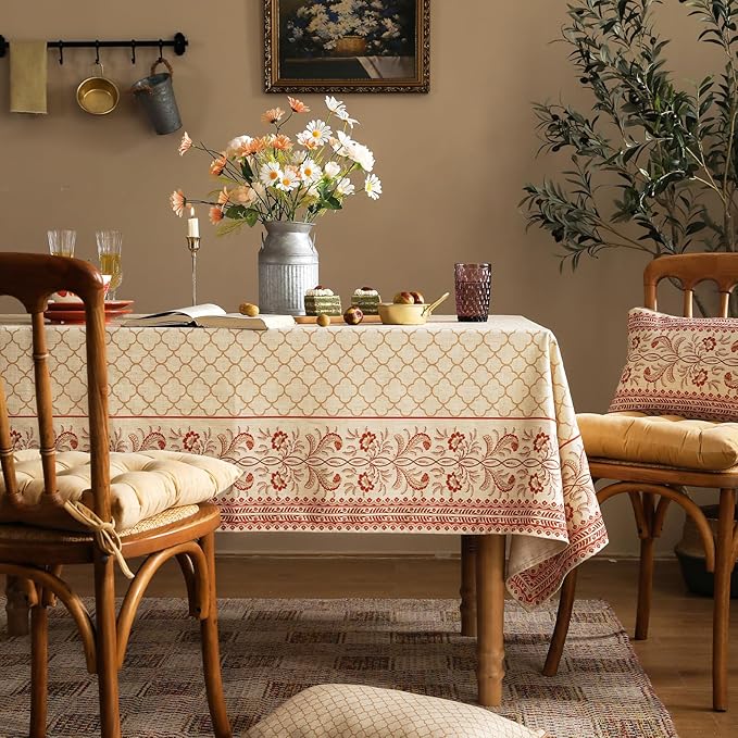 Designer Linen Floral Rectangular Table Cloth,Pale Yellow Farmhouse Indoor Tablecloth,Durable Decor Tablecloths for Dining Kitchen Thanksgiving Christmas,55"*79"-Chamonix A