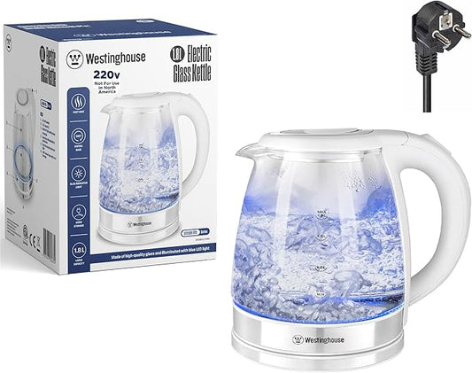 220 Volt Kettle - Cordless - 1.7 Liter - Glass Kettle - Bundle With Dynastar 220 Volts 240 Volts (Not For USE IN USA)