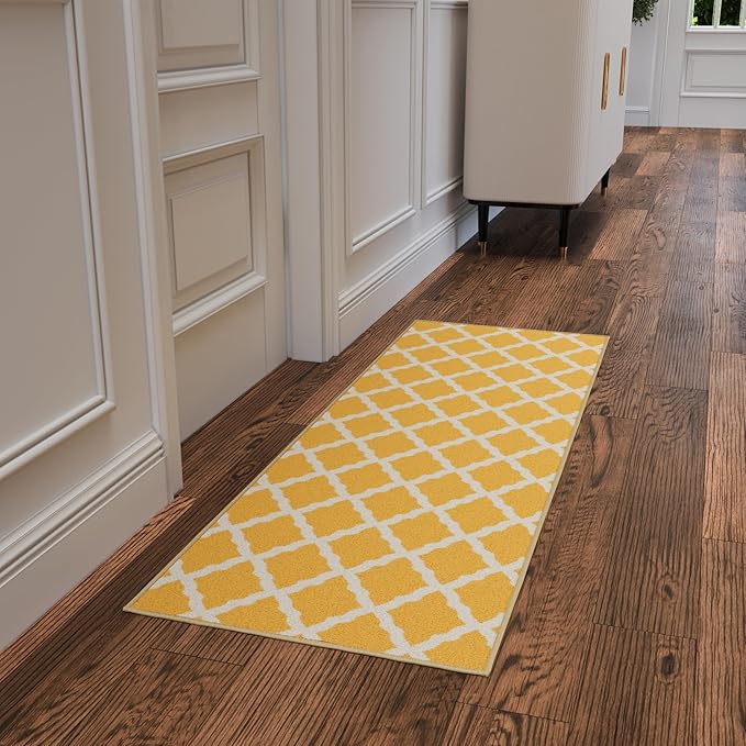 Ottomanson Hallway Runner Rug 20" x 59" Non Slip Trellis Area Rugs Easy to Clean Laundry Rug Runner Durable & Pet Friendly Floor Carpet Runners for Hallways Entryway Living Room Kitchen, Yellow