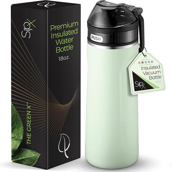 SipX™ Triple-Insulated Stainless Steel Water Bottle - 18oz. With Straw Lid, BPA-Free Reusable Insulated Water Bottle Keeps Cold For 12 Hours,