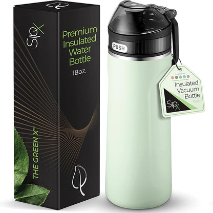 SipX™ Triple-Insulated Stainless Steel Water Bottle - 18oz. With Straw Lid, BPA-Free Reusable Insulated Water Bottle Keeps Cold For 12 Hours,