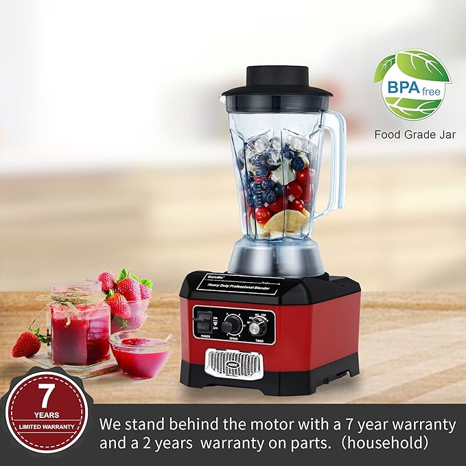 BioloMix Heavy Duty Commercial Blender, 2200W 60Oz Professional Kitchen Blender Smoothies, Shakes, Ice and Frozen Fruit, Optional Dry Grains Container