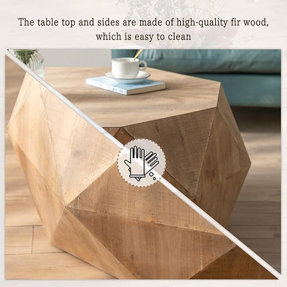 38" Modern Farmhouse Coffee Table, Drum Coffee Table for Office, Dining Room and Living Room, Nature