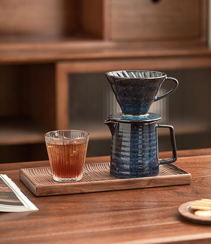 Pour Over Coffee Maker,Ceramic Coffee Maker With 40 pcs V60 Paper Filter，15oz/450ml Pour Over Coffee Dripper (Starry Blue, V02)
