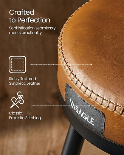 VASAGLE EKHO Collection - Swivel Bar Stools Set of 2, Counter Height Backless Bar Stools, Synthetic Leather with Stitching, Mid-Century Modern, 25.6-Inch Tall Kitchen Barstools for Home, Caramel Brown