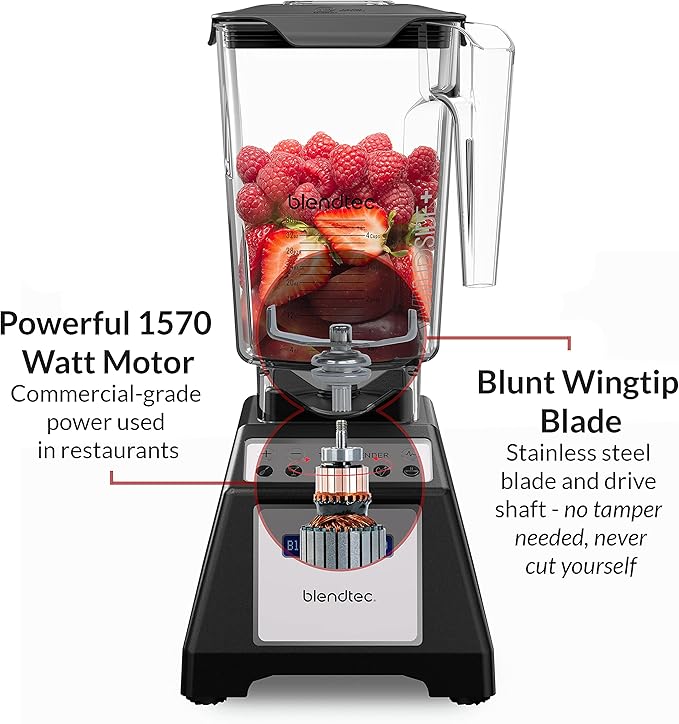 Blendtec Total Classic Original Blender - WildSide+ Jar (90 oz) and Blendtec GO™ Travel Bottle (34 oz) BUNDLE - Professional-Grade Power - 6 Pre-programmed Cycles - 10-speeds - Black