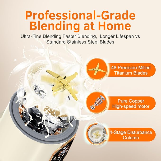 Beyn 60oz Nut Milk Maker Machine with 48-Leaf Titanium Blades，10-in-1 Automatic Plant-Based Milk Maker for Homemade Oat, Soy, Almond, Juice & More，Temp Hold, Delay Start, Boil &Auto Clean