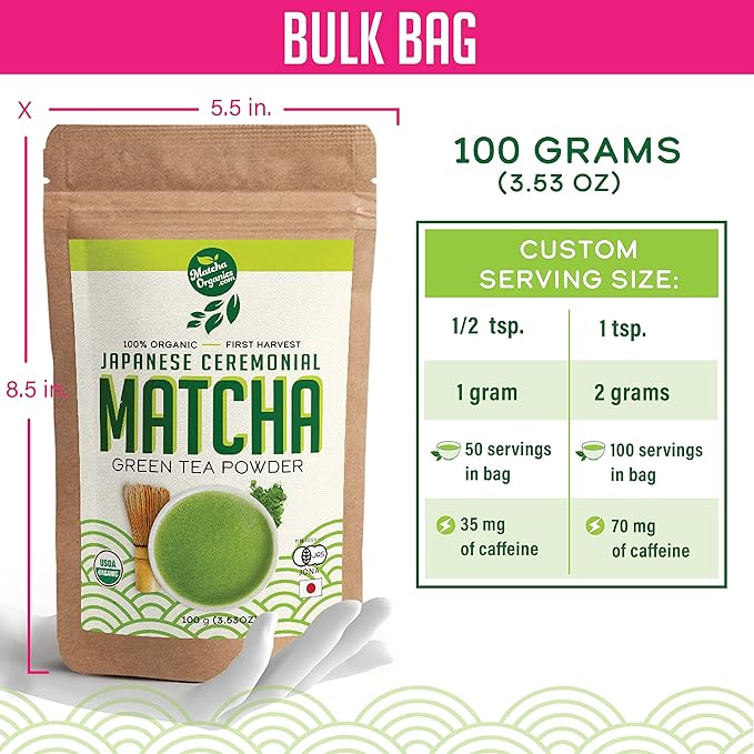 Premium Japanese Ceremonial Matcha Green Tea Powder - 1st Harvest HIGHEST Grade - USDA & JAS Organic - From Japan - Perfect for Starbucks Latte, Shake, Smoothies & Baking (3.53oz / 100g)
