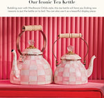 Load image into Gallery viewer, MACKENZIE-CHILDS Enamel Tea Kettle, Stylish Tea Kettle for Stovetop, Pink-and-White Rosy Check, 3 Quarts