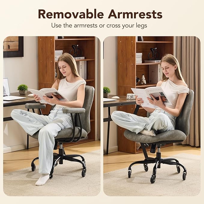 YFO Modern Ergonomic Office Desk Chair, Grey Leather with Lumbar Support, Adjustable Height, Swivel, Armrests, for Office, Gaming, Reading, Relaxing