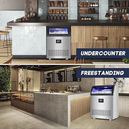 350 Lbs/24H Commercial Ice Maker – 80 Lbs Storage Bin, 126 Ice Cubes Per Cycle – Stainless Steel Undercounter/Freestanding Design, Perfect for Home, Bar, and Outdoor Use, Self-Cleaning Function