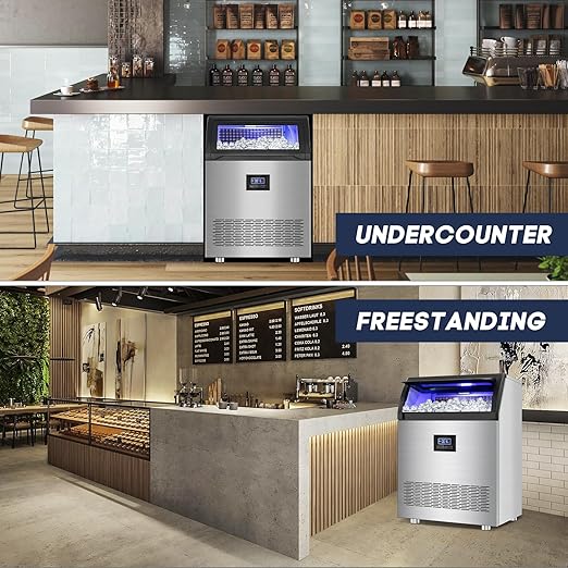 Commercial Ice Maker Machine 360LBS/24H with 80LBS Storage Bin, 126PCS Ice Cubes Ice Machine Stainless Steel Undercounter/Freestanding Ice Maker for Home Bar Outdoor, Self Cleaning