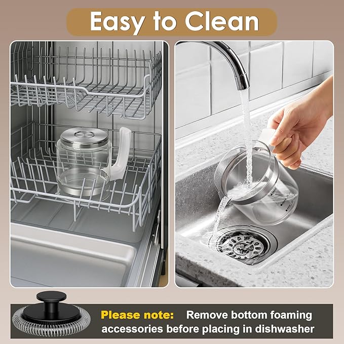 Milk Frother, 16.9 OZ Milk Frother and Steamer, 4 in 1 Electric Milk Frother Dishwasher Safe, Durable Silent Working Frother for Coffee, Hot and Cold Foam Maker, White Glass