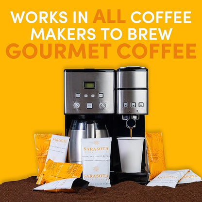 Sarasota Coffee Ground Packets | Gourmet Medium Roast Bulk Packs | Breakfast Blend | Low Acid Mold Free Individual Single Pot Pouches for 12 Cup Coffee Maker | 2 Ounce Bags, 36 Count