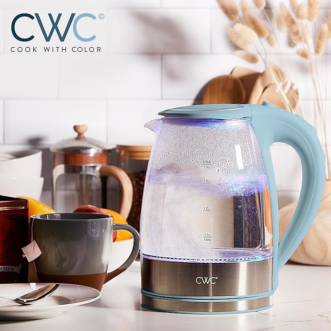 COOK WITH COLOR Electric Tea Kettle, 1.8L Cordless Hot Water Boiler, 1200W Rapid Boil, Auto Shutoff & Boil Dry Protection, BPA-Free, Sleek Countertop Design, Slate Blue
