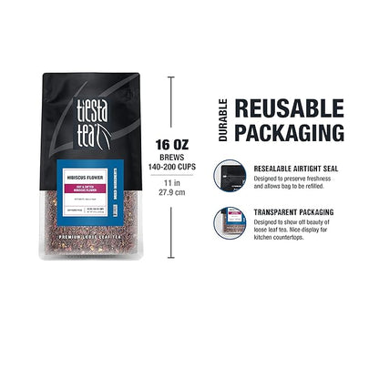 Tiesta Tea - Dried Hibiscus, Loose Leaf, Cut & Sifted Hibiscus Flower, Premium Blend, Non-Caffeinated, Make Hot or Iced & Brews Up to 200 Cups, 16 Ounce Resealable Bulk Pouch