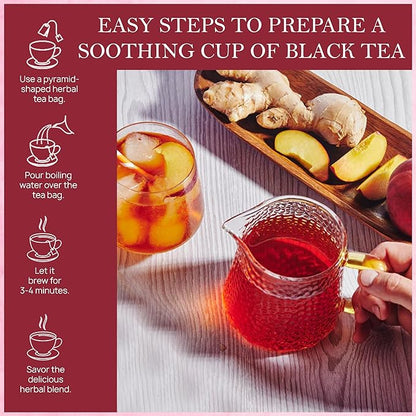 Tealeaf & Co. Peach Ginger Tea Blended with Organic Spices - Organic Black Tea Bags with Ginger & Peach Flavor - Flavored Blend with Low Caffeine - Gluten Free - 50 Teabags