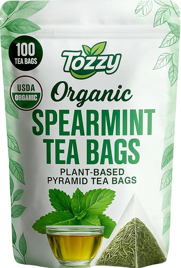 Tozzy Organic Spearmint Tea - 100 Count | Pyramid Tea Bags (Plant-Based & Eco-conscious) | Pure Ingredients