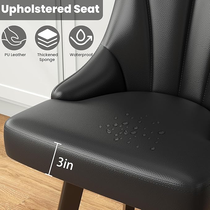 Swivel Bar Stools with Backs, 24" Counter Height Barstools, PU Leather Upholstered Counter Bar Stools with Solid Wood Legs for Kitchen Island, Home Bar, Black