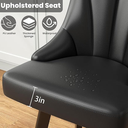 Swivel Bar Stools with Backs, 24" Counter Height Barstools, PU Leather Upholstered Counter Bar Stools with Solid Wood Legs for Kitchen Island, Home Bar, Black