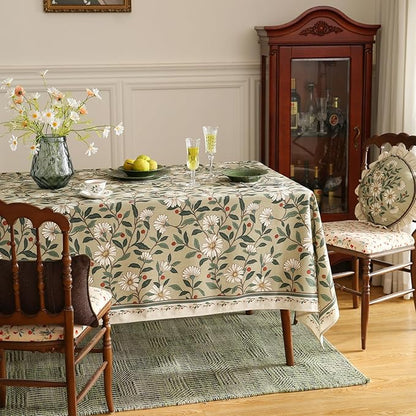 Designer Green Linen Long Rectangle Tablecloth,Floral French Country Indoor Table Cloth,Stain Resistant Home Decor Tablecloths for Dining Kitchen Thanksgiving Party,63"*102"-Brune