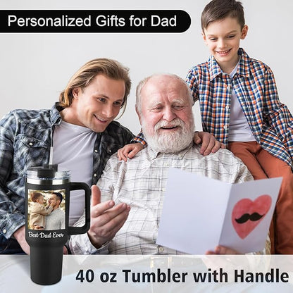 Custom Dad Tumbler with Kids Names, Personalized 40 Oz Tumbler with Handle and Straw, Personalized Birthday Gifts for Dad Husband