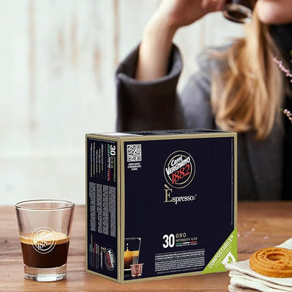 Caffe' Vergnano 1882 Medium Roast Espresso Original Line Machine Compatible Capsules, Single-Serve Arabica Robusta Espresso, Italian Coffee For Nespresso Coffee Machines, Intensity 4/10, Oro, 30 Ct