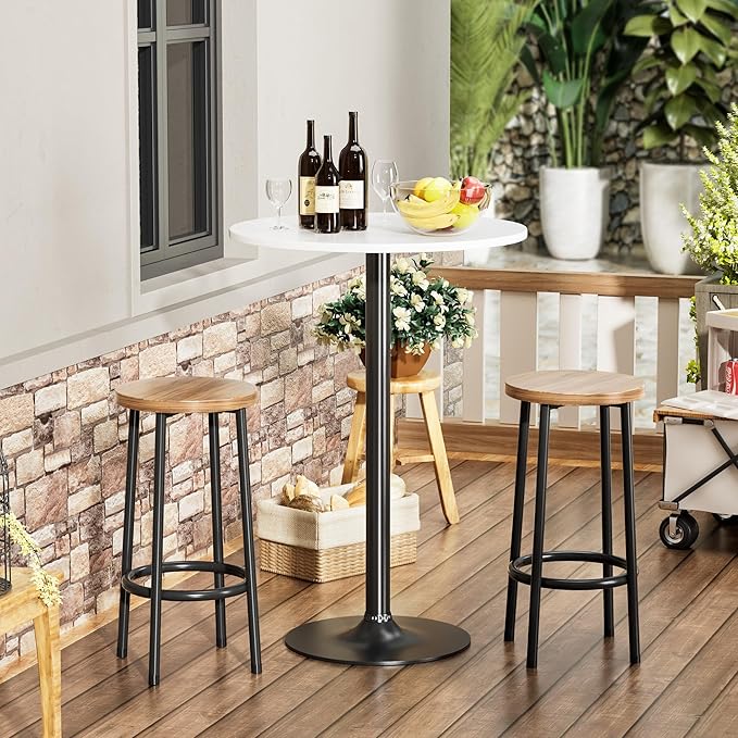 Shahoo Round Bar Table, Cocktail Tables with Metal Base & MDF Top, for Bistro Pub, Cafe, White