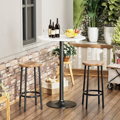 Shahoo Round Bar Table, Cocktail Tables with Metal Base & MDF Top, for Bistro Pub, Cafe, White