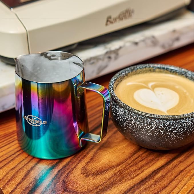 Stainless Steel Milk Frothing Pitcher - Milk Frothing Jug for Cappuccino, Barista Milk Frothing Pitcher Parent (coloured, 12OZ)